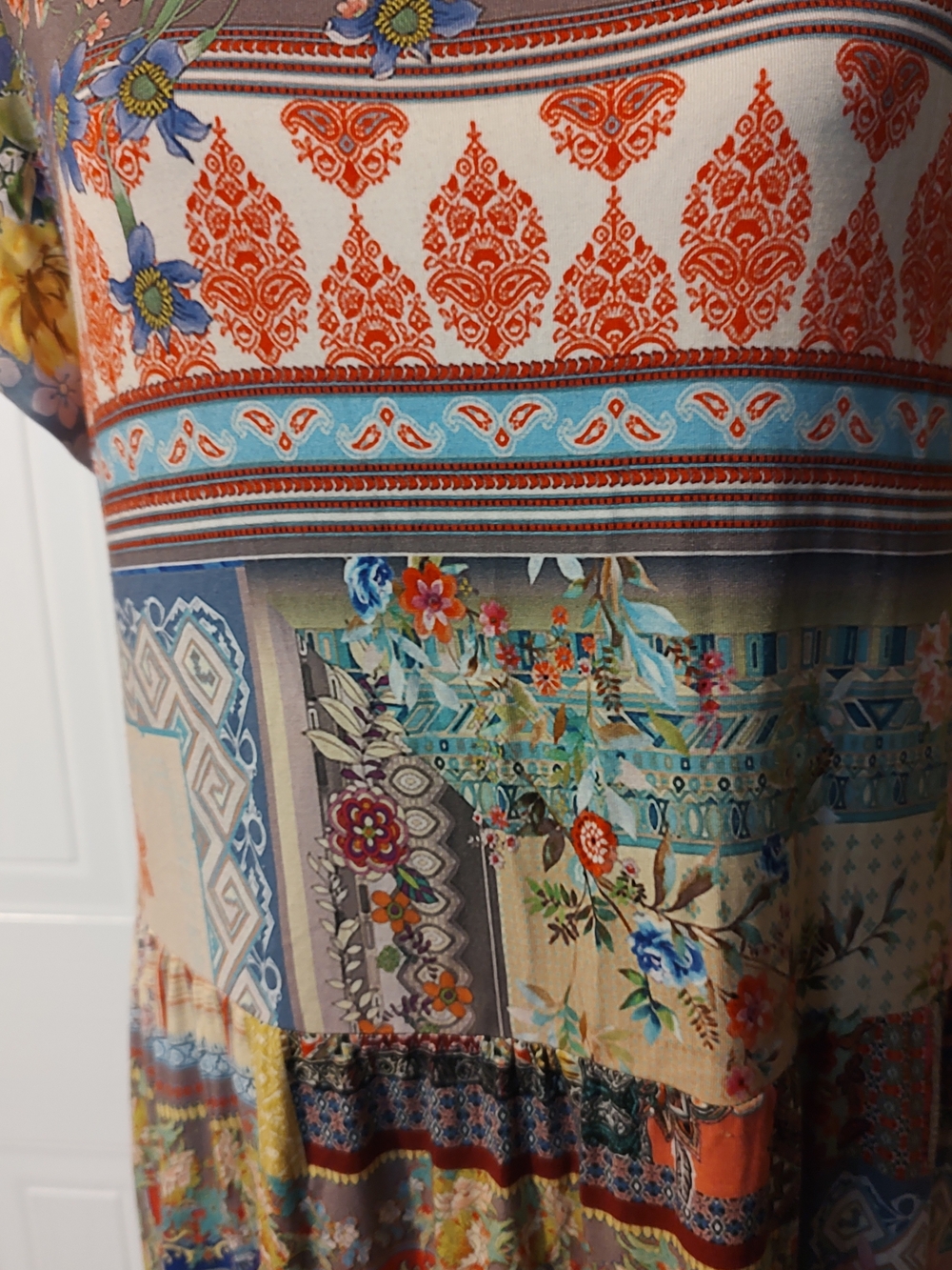 JOHNNY WAS Anika Patchwork Floral Tea Length Dress Sz Medium Orig $225 - Picture 5 of 10